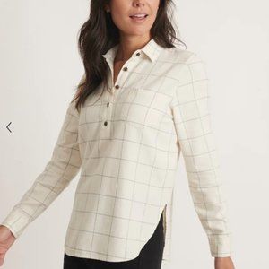 Marine Layer Josie Relaxed Popover Ivory/Grey Windowpane Sz XS